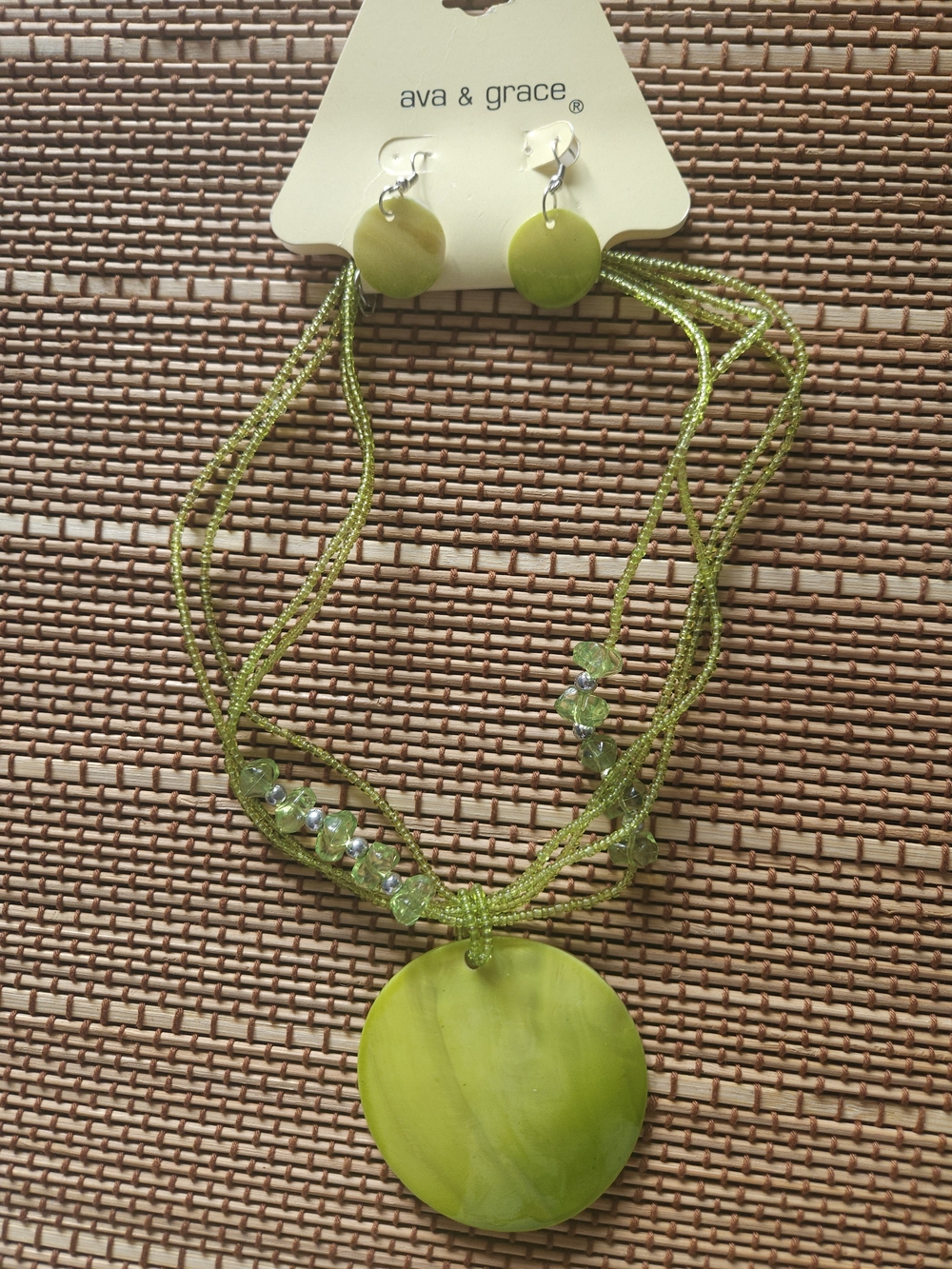 Ava & Grace Lime Green Multi-Strand Circle Pendant Necklace with Earrings
